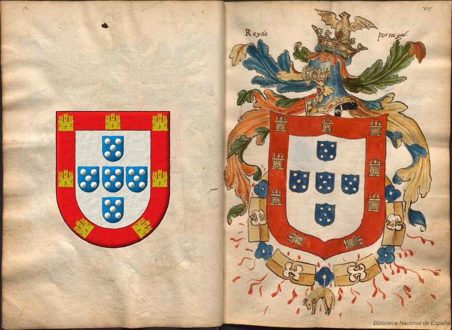 Coat of arms of the Kingdom of Portugal, Tirso de Avils, and emblazoned by me