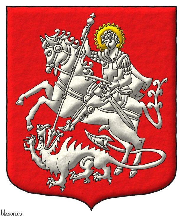 Escudo de gules, un San Jorge nimbado de oro, montado sobre un caballo matando a un dragn, todo de plata.
