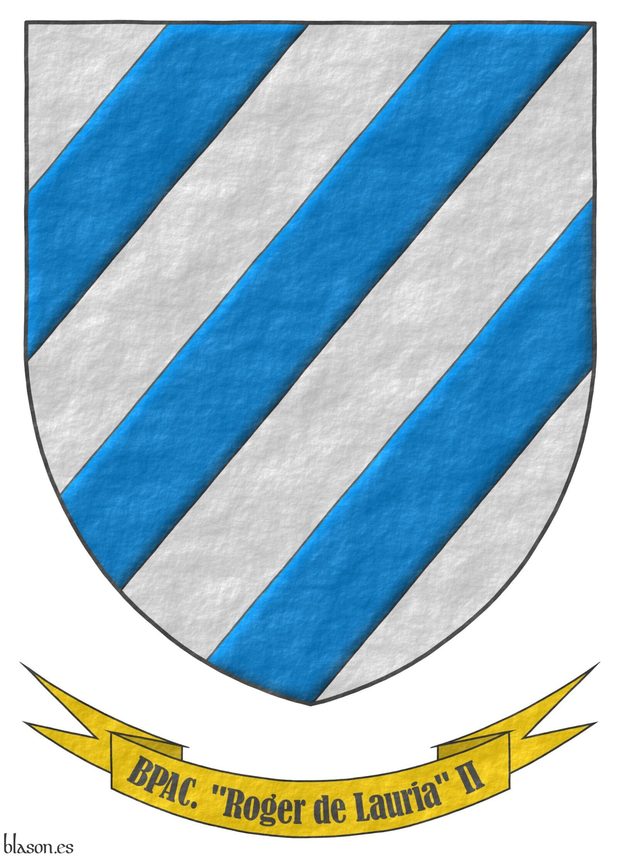 Escudo de plata, tres barras de azur. Divisa: BPAC. Roger de Lauria II.