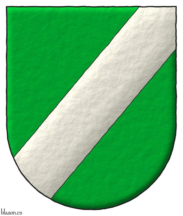 Vert, a bend sinister Argent.