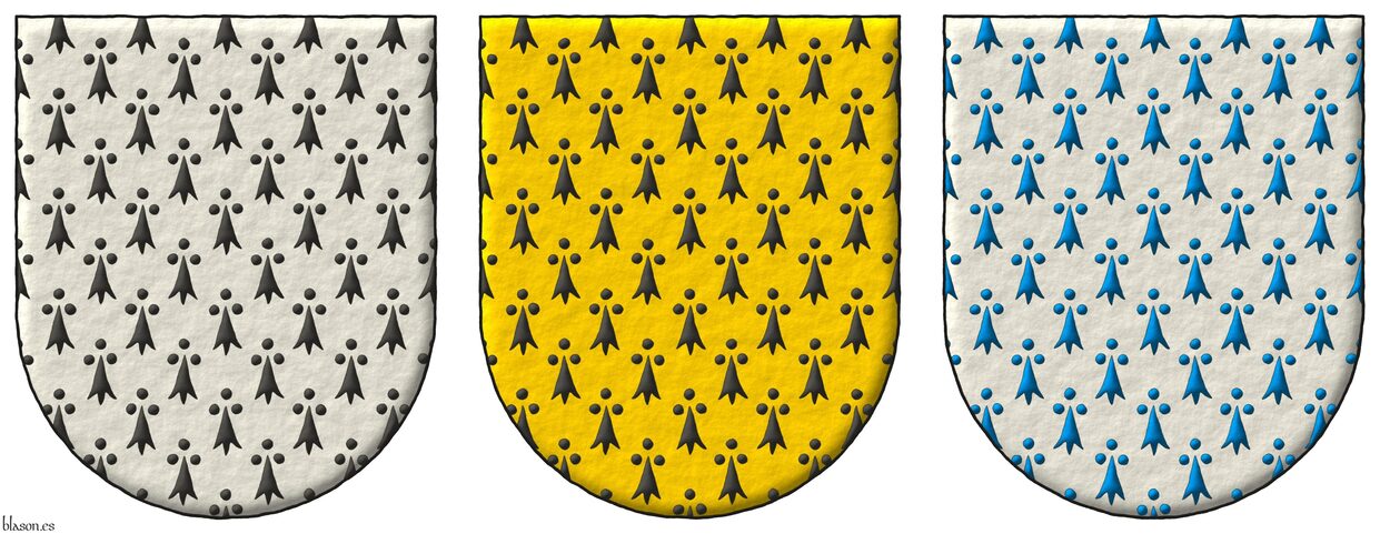 [ Ermine ], [ Erminois ] and [ Argent ermined Azure ].