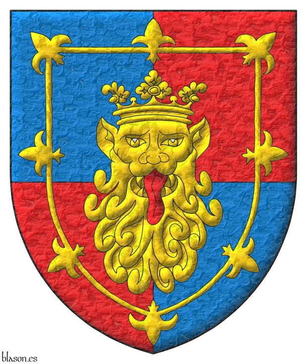 The Heraldry Society, cuartelado con orla flordelisada y cabeza de len