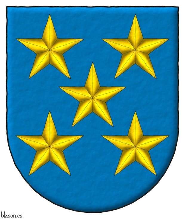 Azure, five mullets Or.