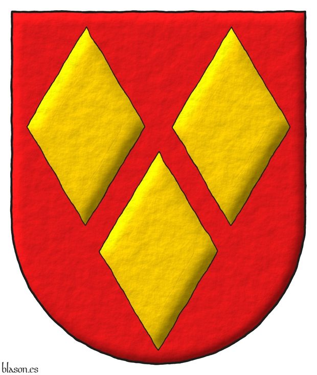 Escudo de gules, tres losanjes de oro.