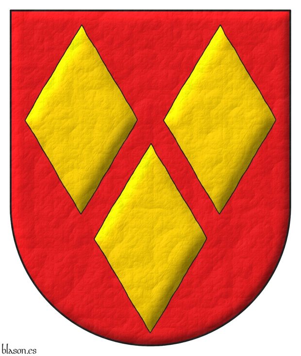 Gules, three lozenges Or.