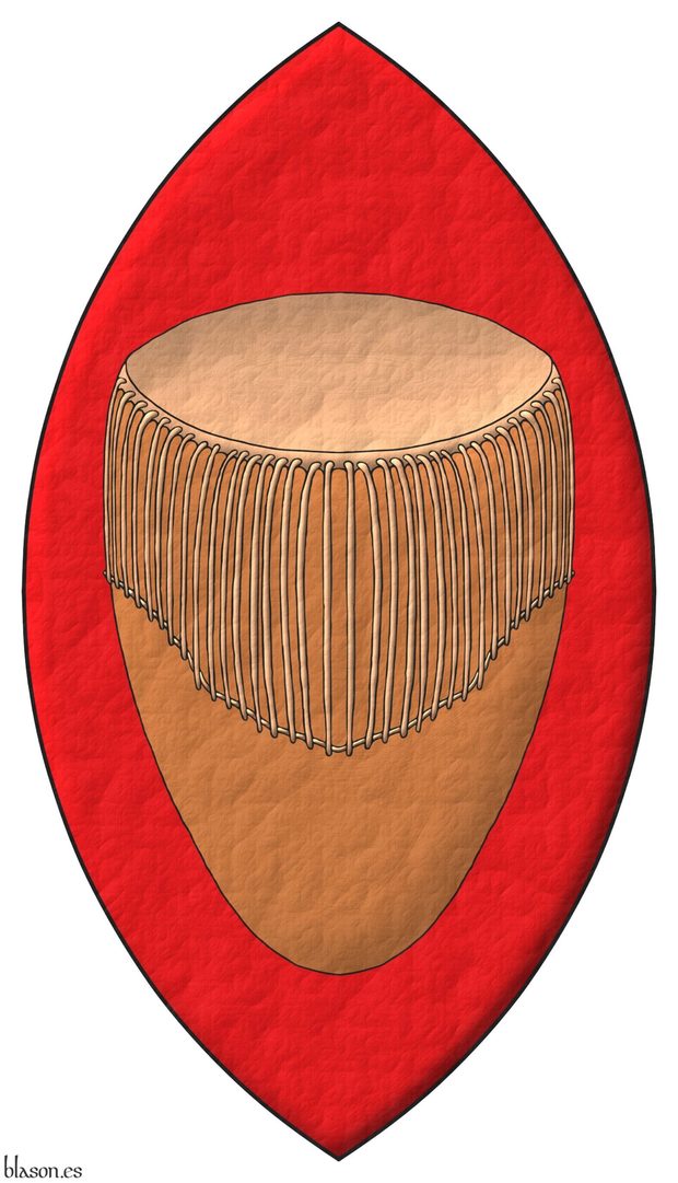 Gules, a Royal drum of Bunyoro-Kitara proper.