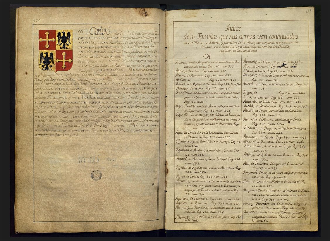 Pages 430 and 218, Pere Costa i Cases, 18<sup>th</sup> Century.