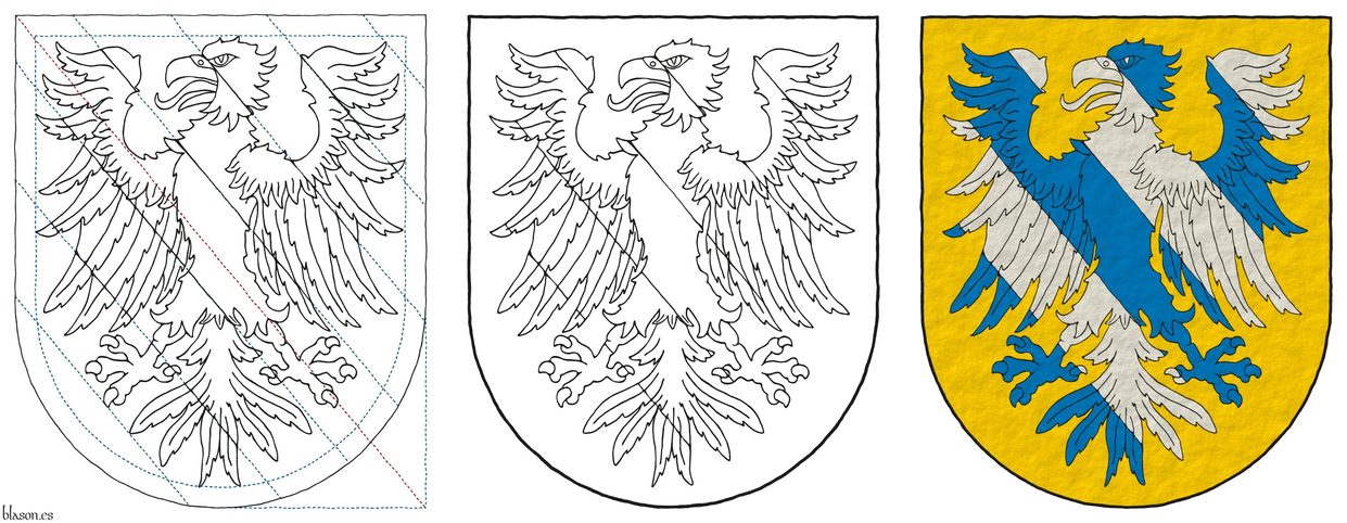 Escudo de oro, un guila bandada de azur y plata.