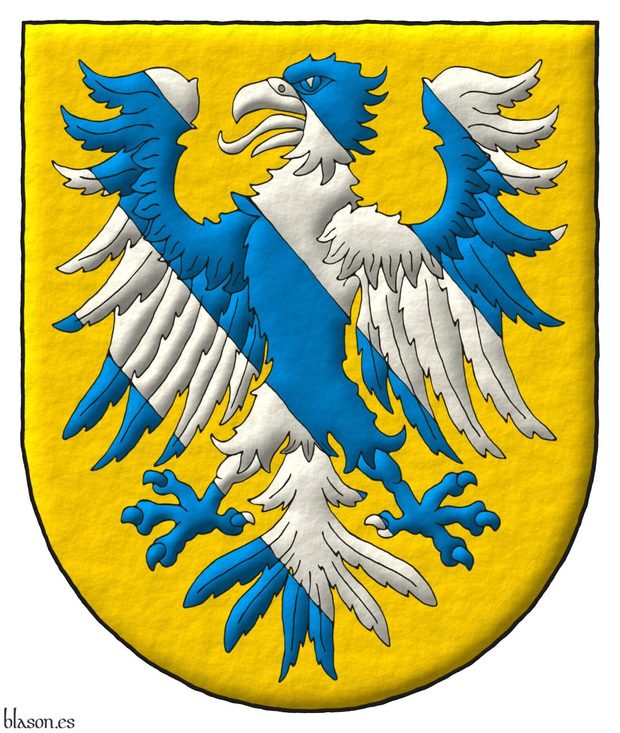 Or, an eagle displayed bendy Azure and Argent.