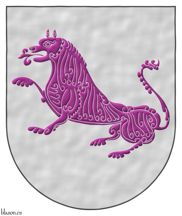 Escudo de plata, un león de púrpura, sentado.