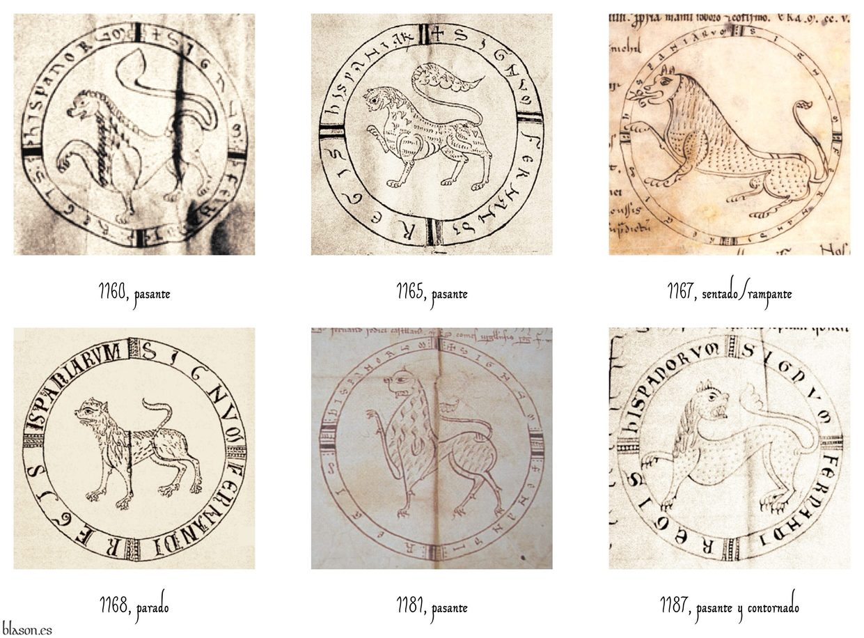 1160-1187 diversas actitudes del león en sellos rodados de Fernando II 