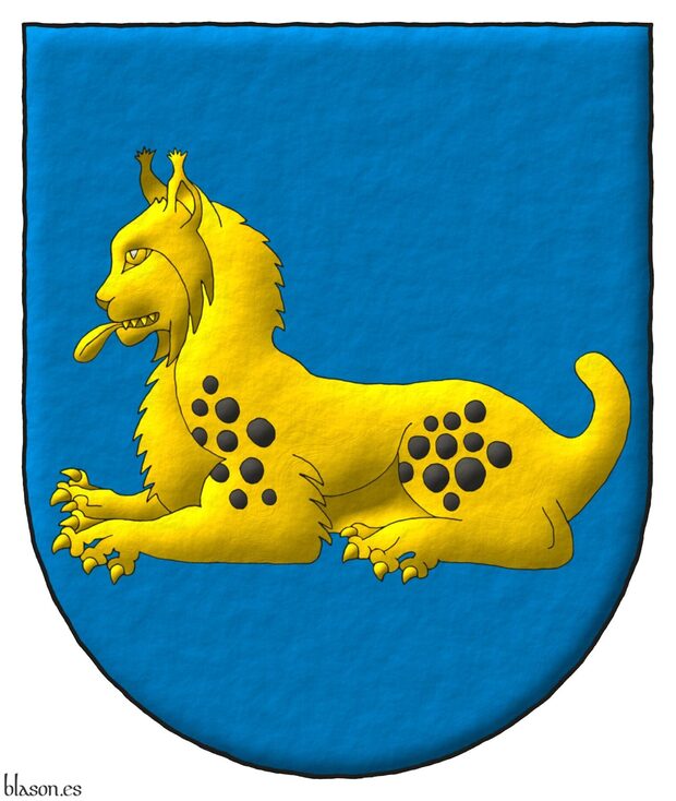 Escudo de azur, un lince tumbado de oro.