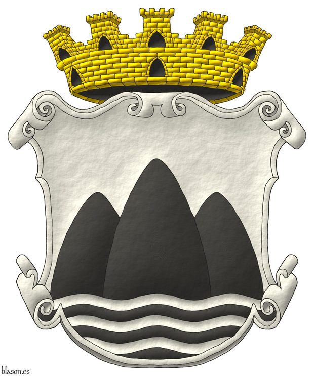 Escudo pintado por m, iluminado con luces y sombras, perfilado de sable, y con un acabado de trazo alzado.