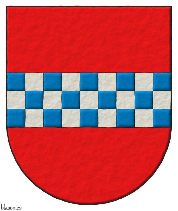 Gules, a fess chequey Azure and Argent.