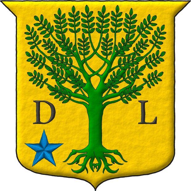 Escudo de oro, un árbol arrancado de sinople, acompañado de una letra «D» y una letra «L» de sable; en el cantón diestro de la punta, una estrella de cinco puntas de azur.