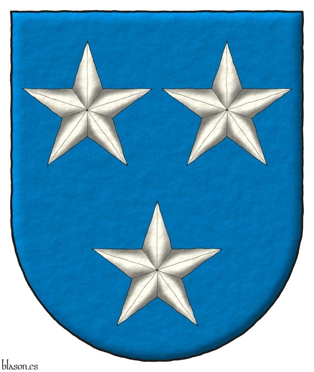 Azure, three mullets Argent, 2 and 1.