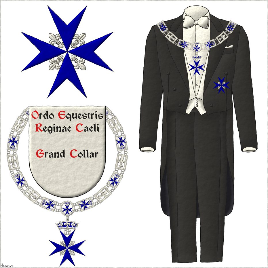 Ha sido blasonado por m, resaltado con luces y sombras, perfilado de sable, con un perfil exterior de medio punto y con un terminado de trazo alzado.