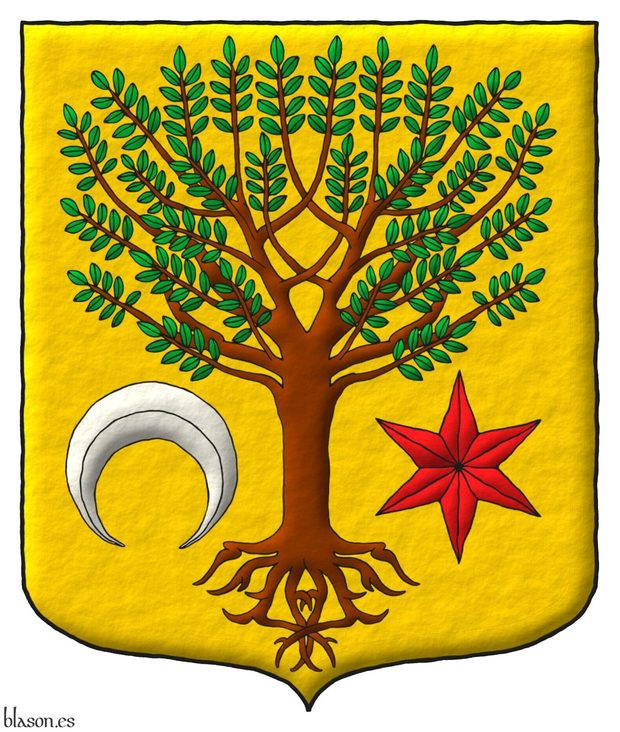 Escudo de oro, un �rbol arrancado al natural, acompa�ado en punta de un creciente ranversado de plata y una estrella de gules. Divisa: �Onida� en letras de sable sobre una filacteria de plata doblada de oro.