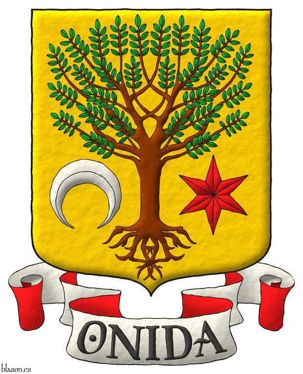 Escudo de oro, un �rbol arrancado al natural, acompa�ado en punta de un creciente ranversado de plata y una estrella de gules. Divisa: �Onida� en letras de sable sobre una filacteria de plata doblada de oro.