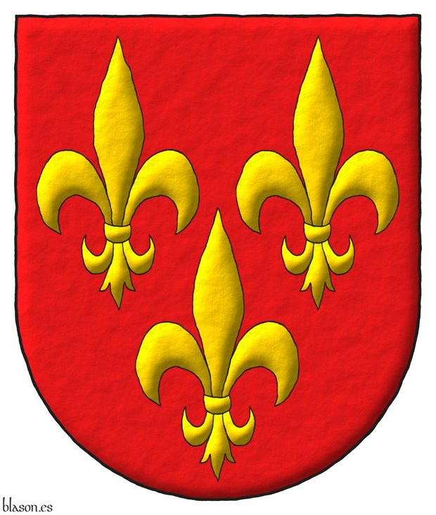 Escudo de gules, tres flores de lis de oro.