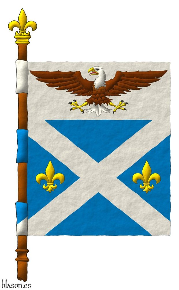 Escudo de azur, un sotuer de plata acompa�ado de dos flores de lis en faja de oro; en un jefe de plata, un �guila calva al natural.