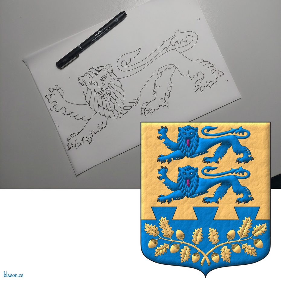 Escudo de oro, dos leopardos en palo de azur, armados de sable, lampasados de gules; en una punta encajada de colas de milano dos ramas de roble, hojadas y frutadas en pila de oro. Lema: �Quality & Integrity � Est. 1989� de sable, sobre una filacteria de oro doblada de azur.
