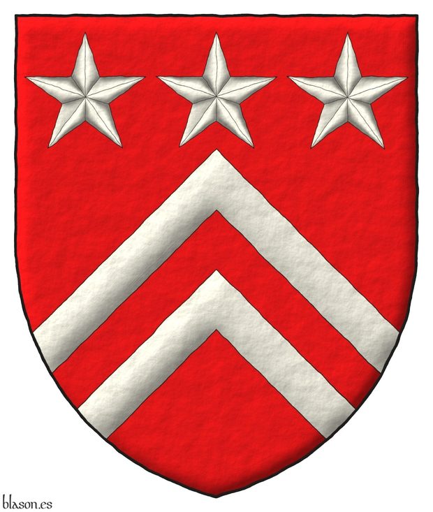 Escudo de gules, dos tenazas de plata, en jefe tres estrellas todo de plata.