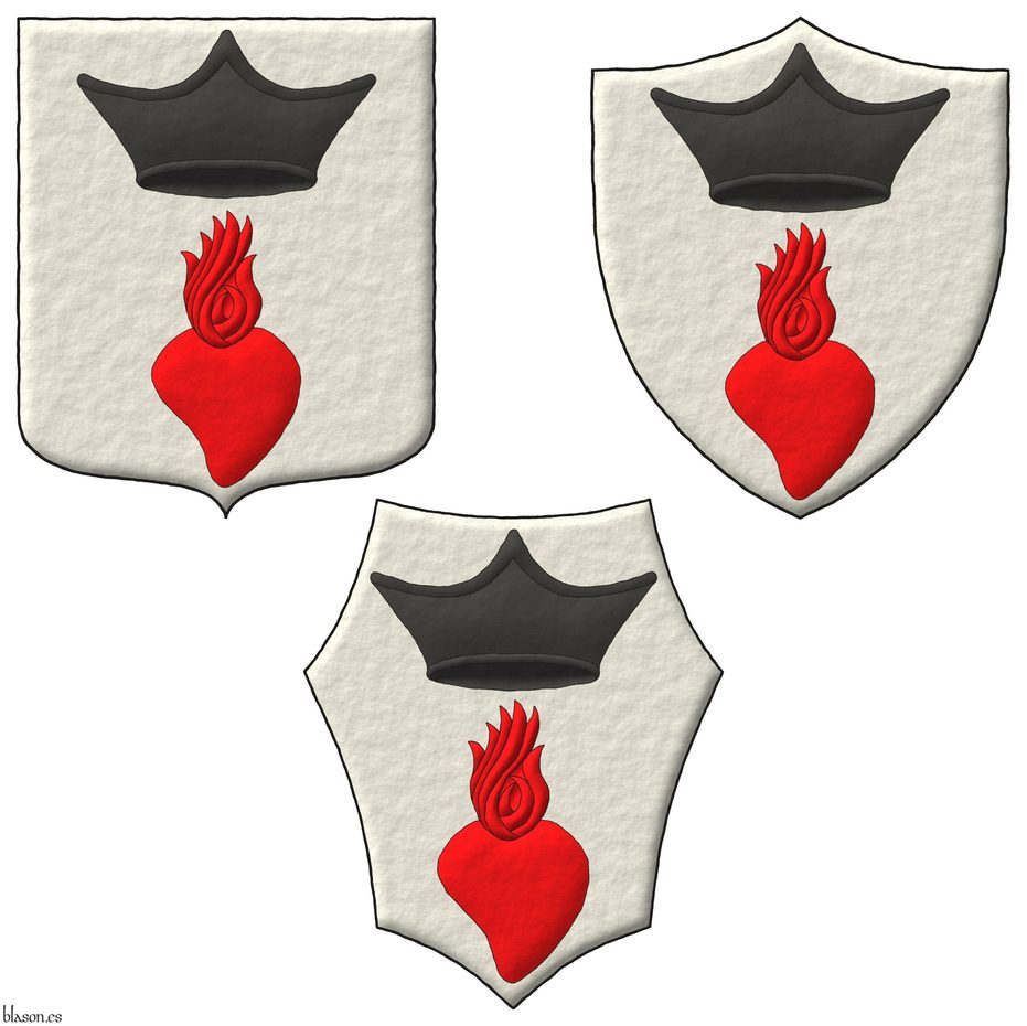 Argent, in chief an ecclesiastical cap Sable, in base a heart enflamed gules.