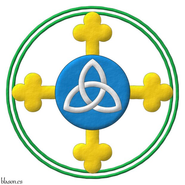 Heraldic device emblazoned by me, highlighted with lights and shadows, contoured in Sable, with a circular outer contour and with a rough finishing.