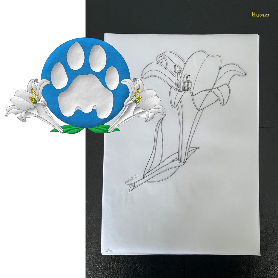 On a hurt a lion's footprint Argent. Supporters: Two Easter lilies proper.