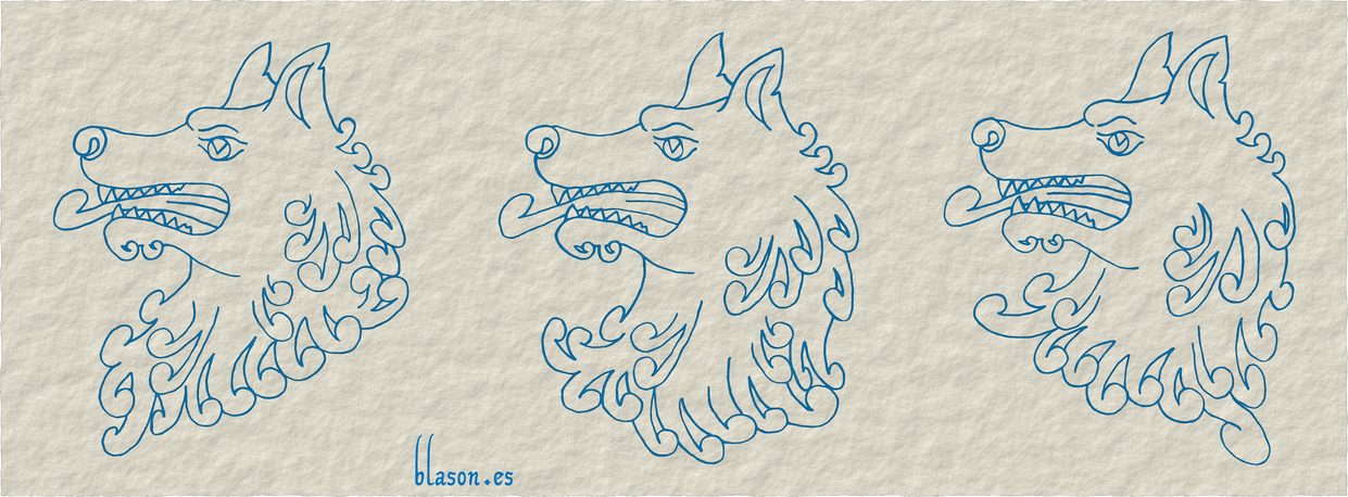 ...three wolves' heads erased in fess...