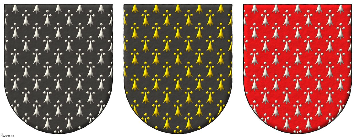 [ Escudo de contraarmios ], [ Escudo contraarmiado ] y [ Escudo de gules armiado de plata ].