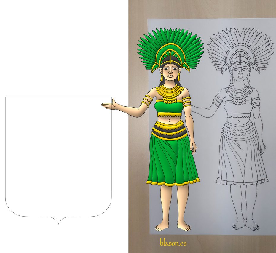 ...supported at sinister by a Mesoamerican native woman proper...