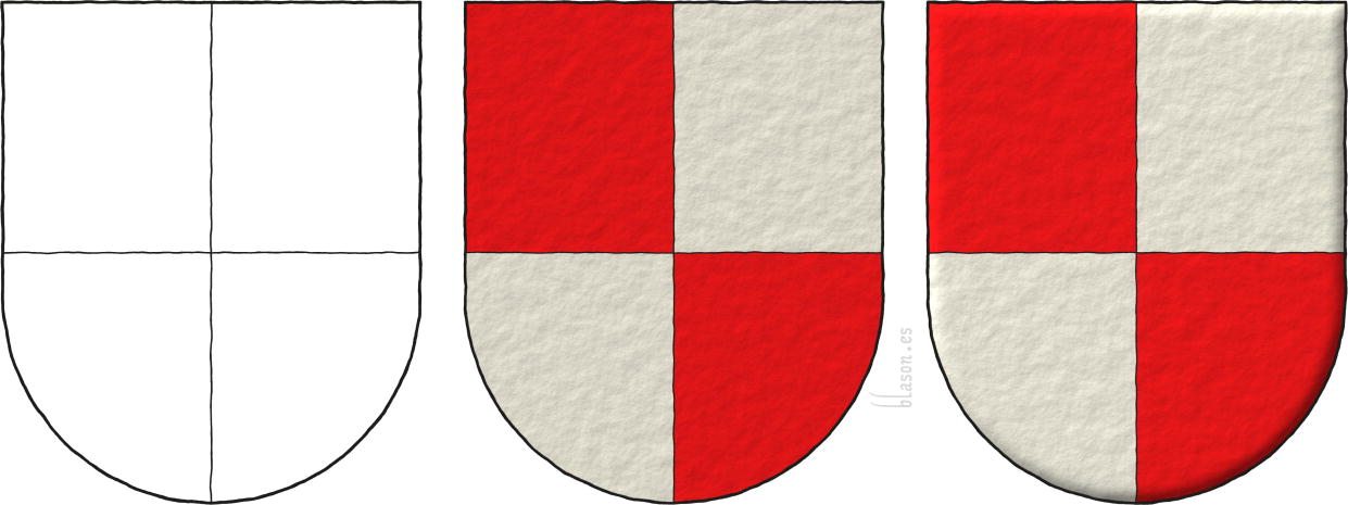 Quarterly Gules and Argent, tracing, tincture and illumination.