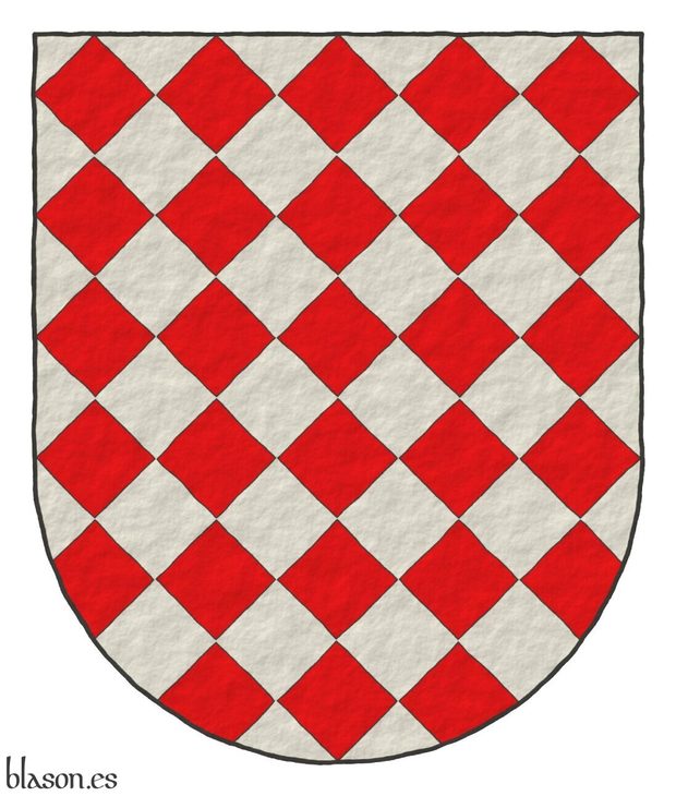 Lozengy Argent and Gules.