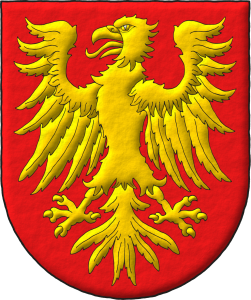 Escudo de gules, un guila de oro.