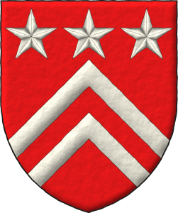 Escudo de gules, dos tenazas de plata, en jefe tres estrellas todo de plata.