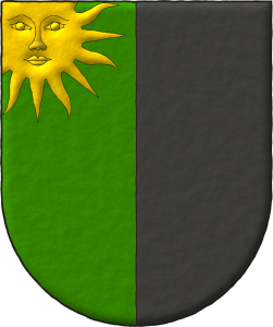 Escudo partido de sinople y sable, un sol de oro moviente de la diestra del jefe.